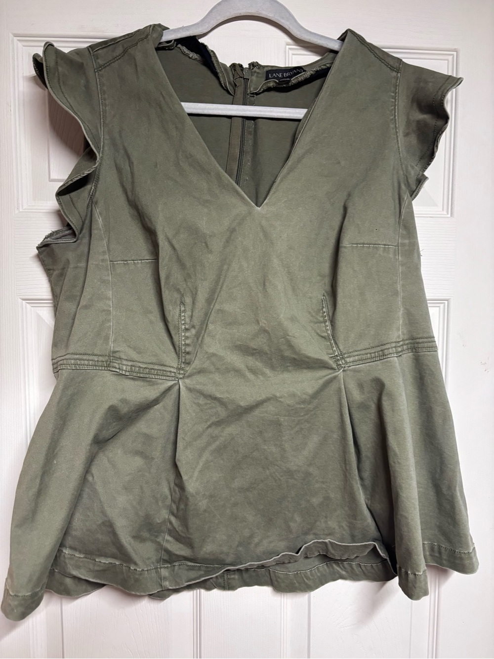 Lane Bryant Olive Flutter-Sleeve Peplum V-Neck Top